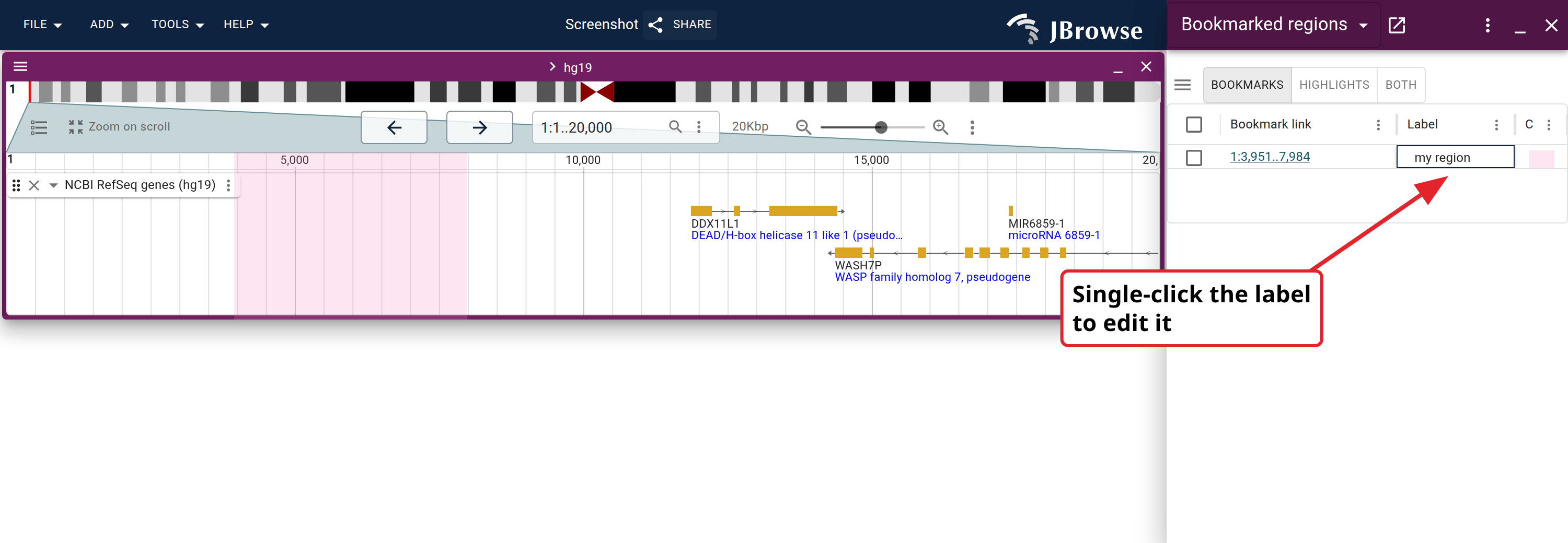 Create a label in the bookmarks widget, and it can be viewed on the LGV.