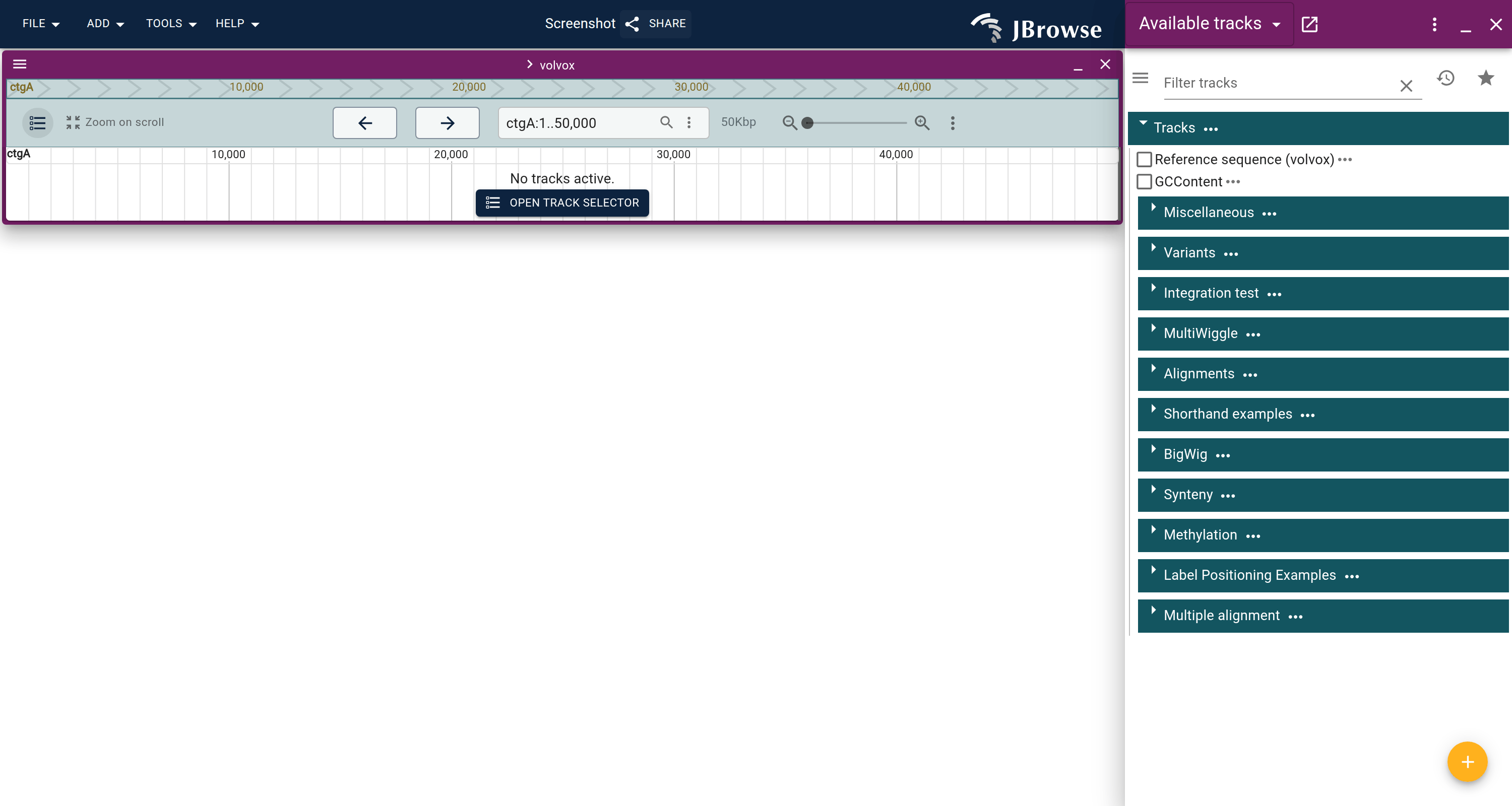 Example showing all the top-level categories collapsed