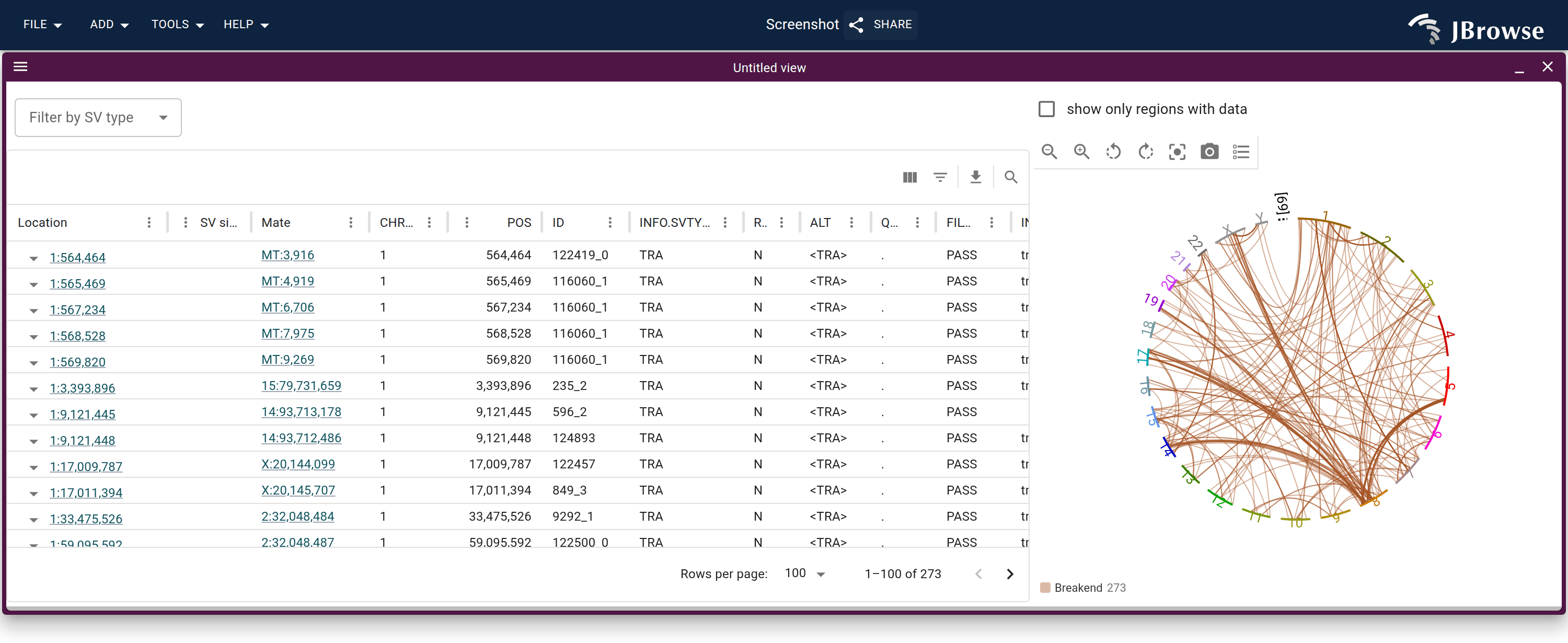 The SV inspector with loaded results.