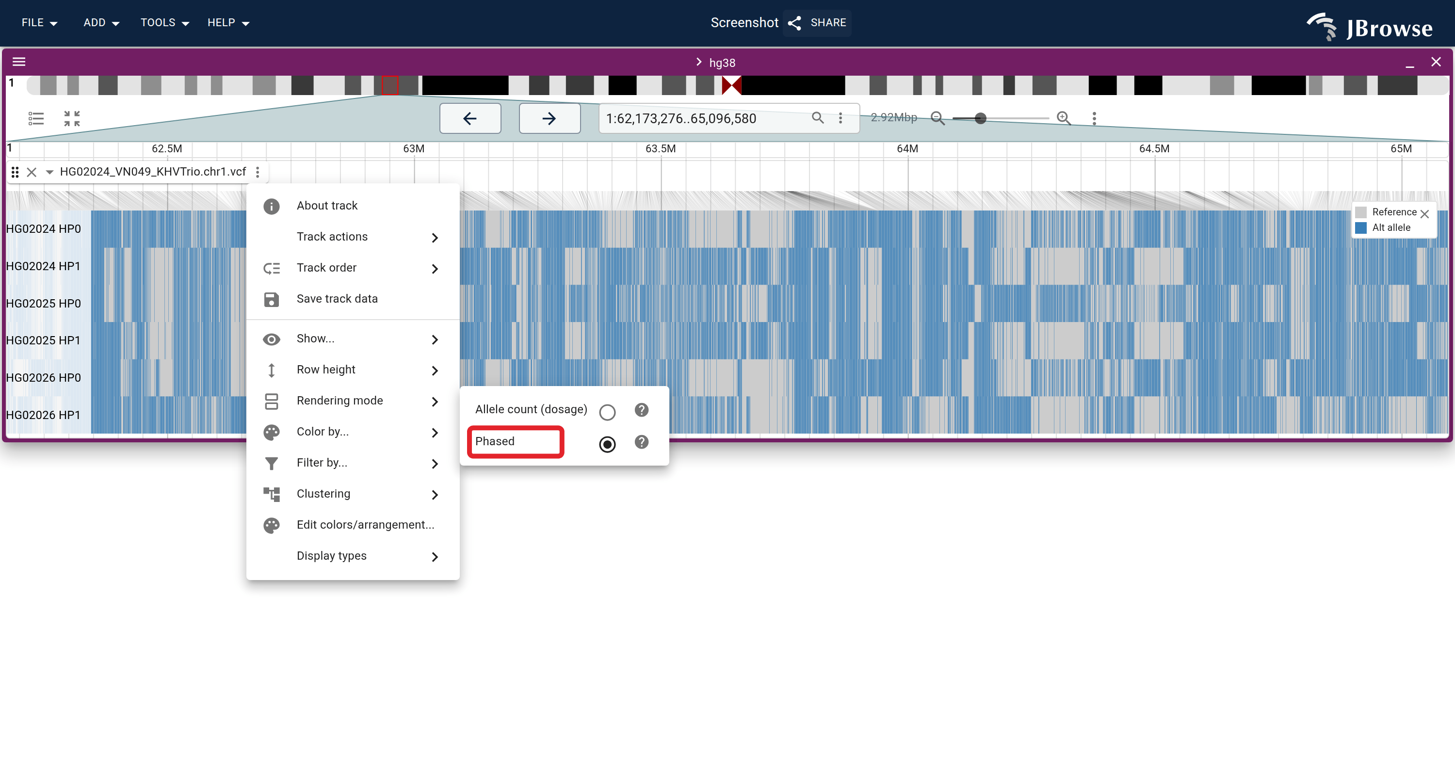 The phased rendering mode, and the 'Rendering mode' → 'Phased' menu item that turns it on.