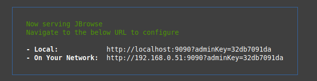 JBrowse CLI admin-server output, which provides a link that can be used.