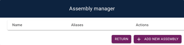 Screenshot showing the assembly manager, with no assemblies loaded yet.