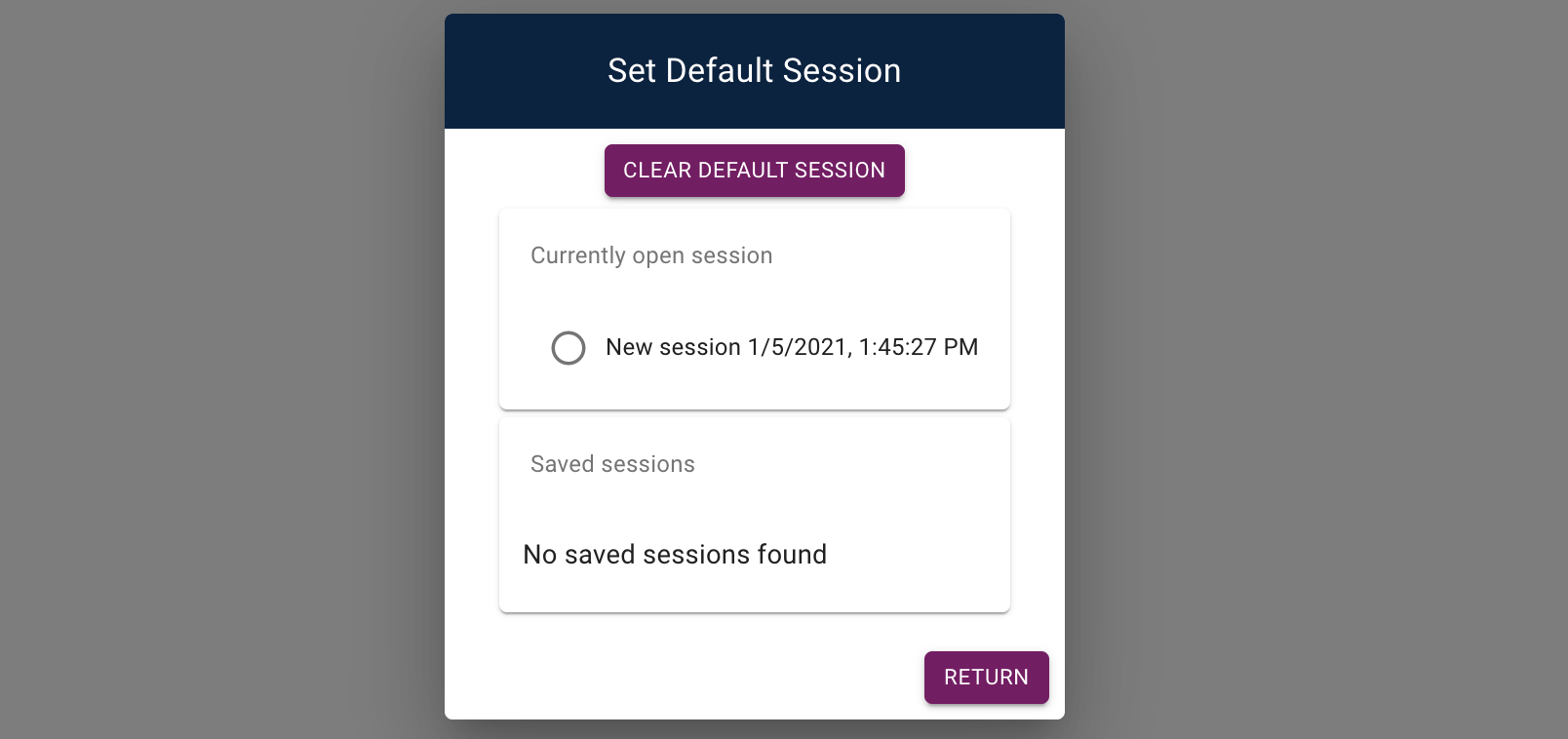 The 'Set default session' will persist your current session into the config file so any subsequent visitors to the app will see this session