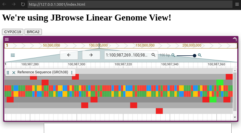 JBrowse Linear Genome View in a web page